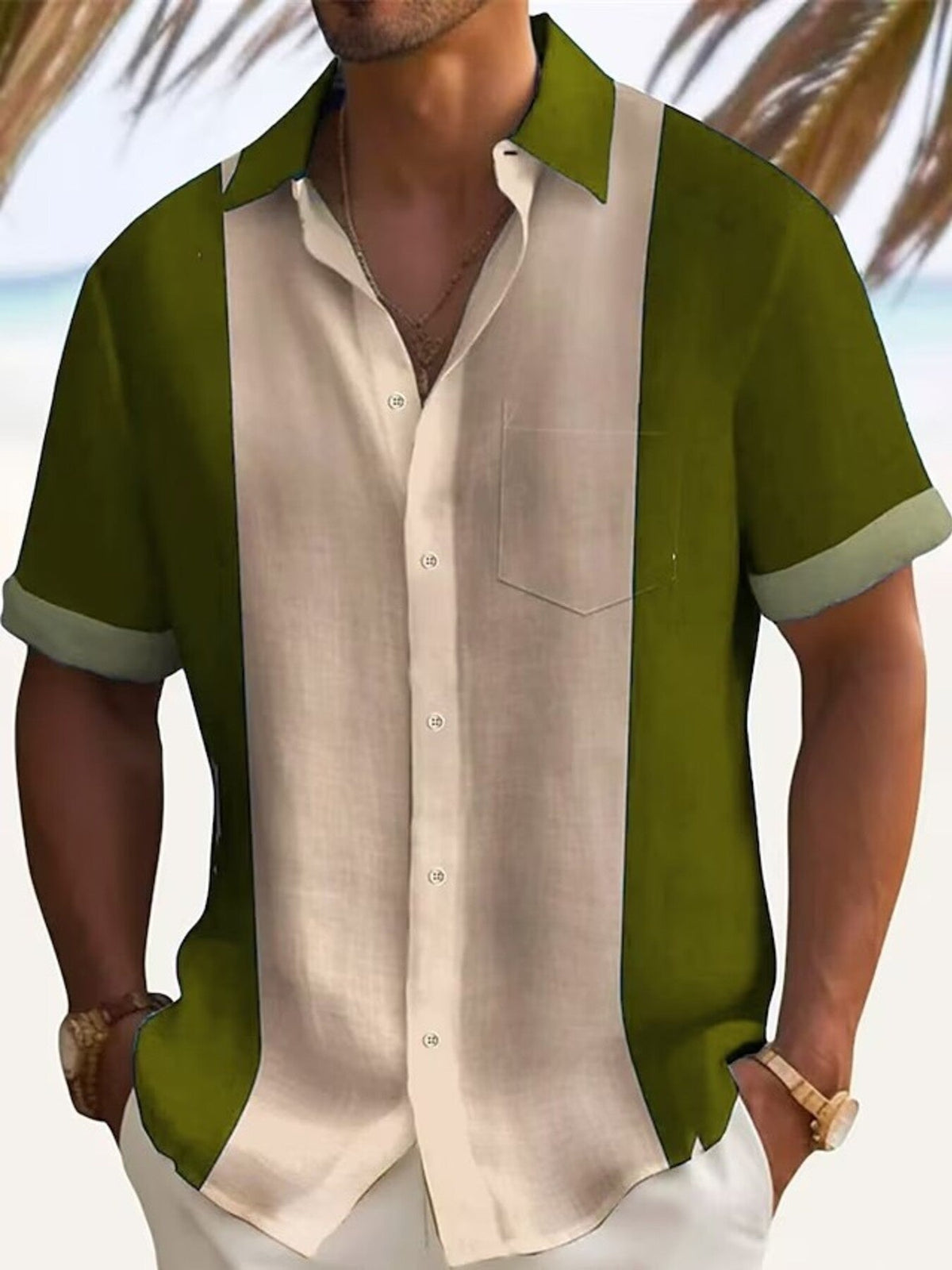 Men's Full Size Color Block Short Sleeve Shirt Plus Size