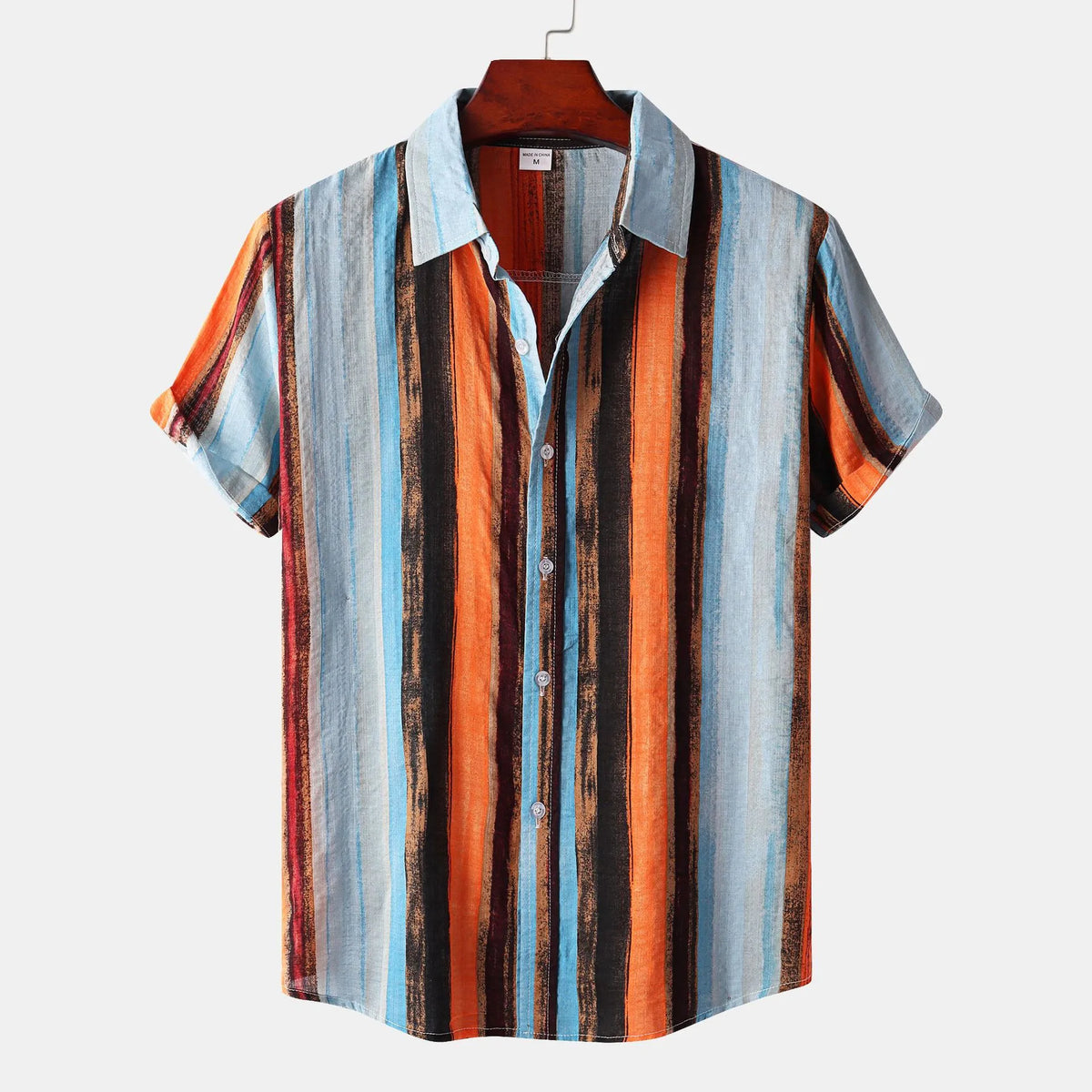 Men's Plus Size Button Down Striped Collared Neck Shirt