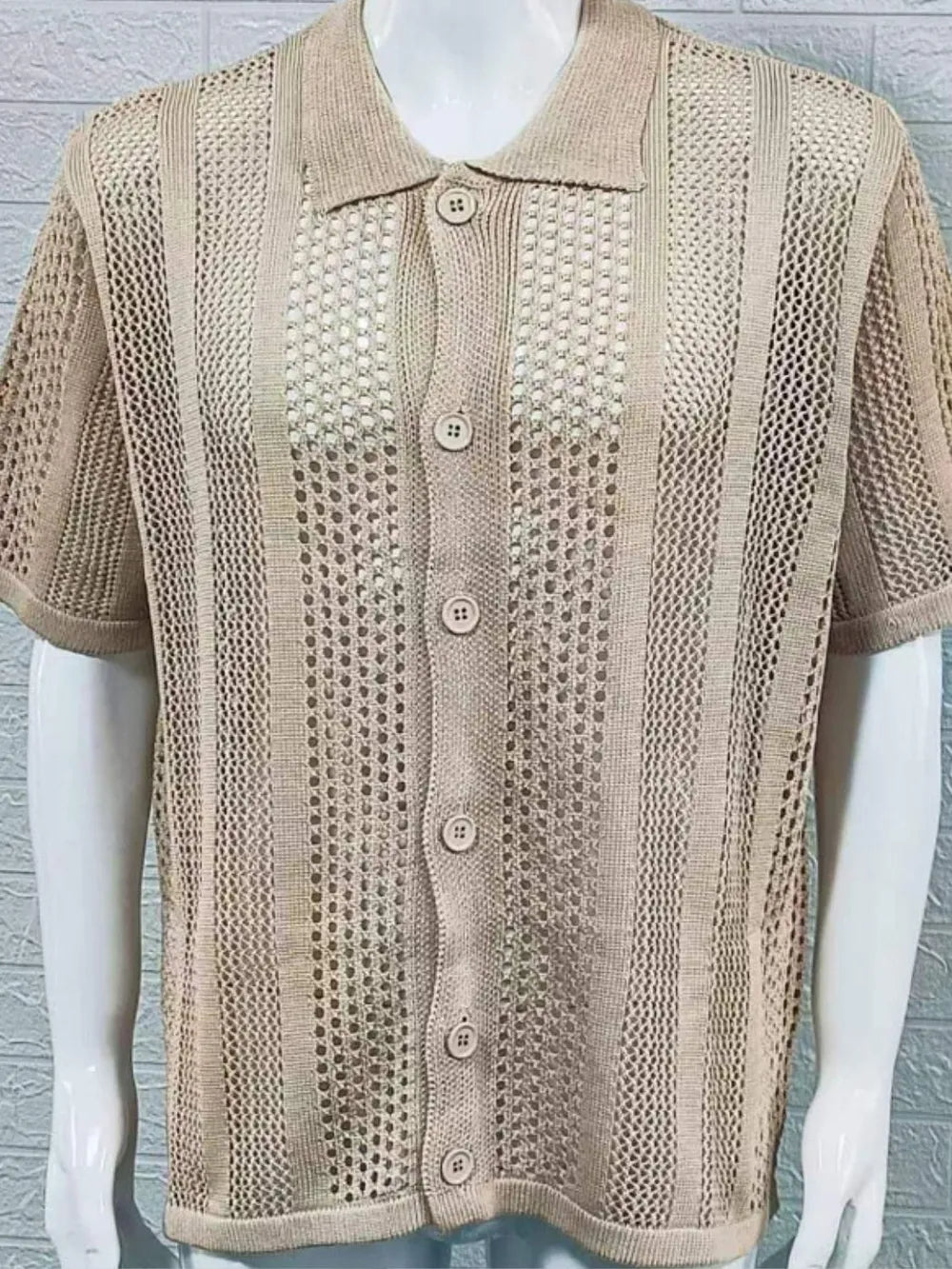 Men's Button Down Collared Neck Hollow Out Shirt