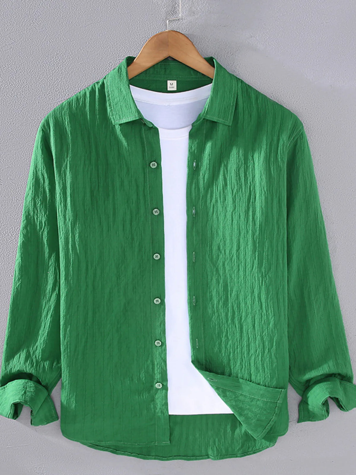 Men's Plus Size Textured Button Up Long Sleeve Shirt