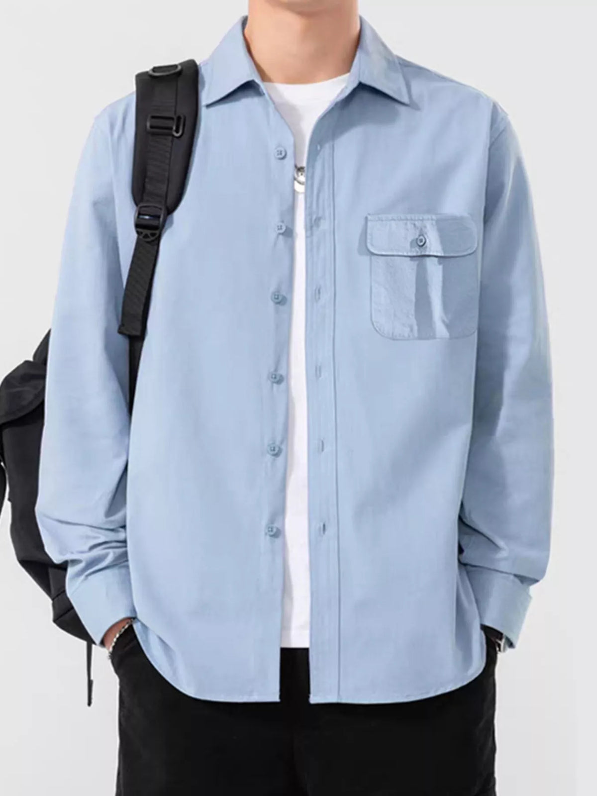 Men's Plus Size Casual Solid Color Long Sleeve Shirt