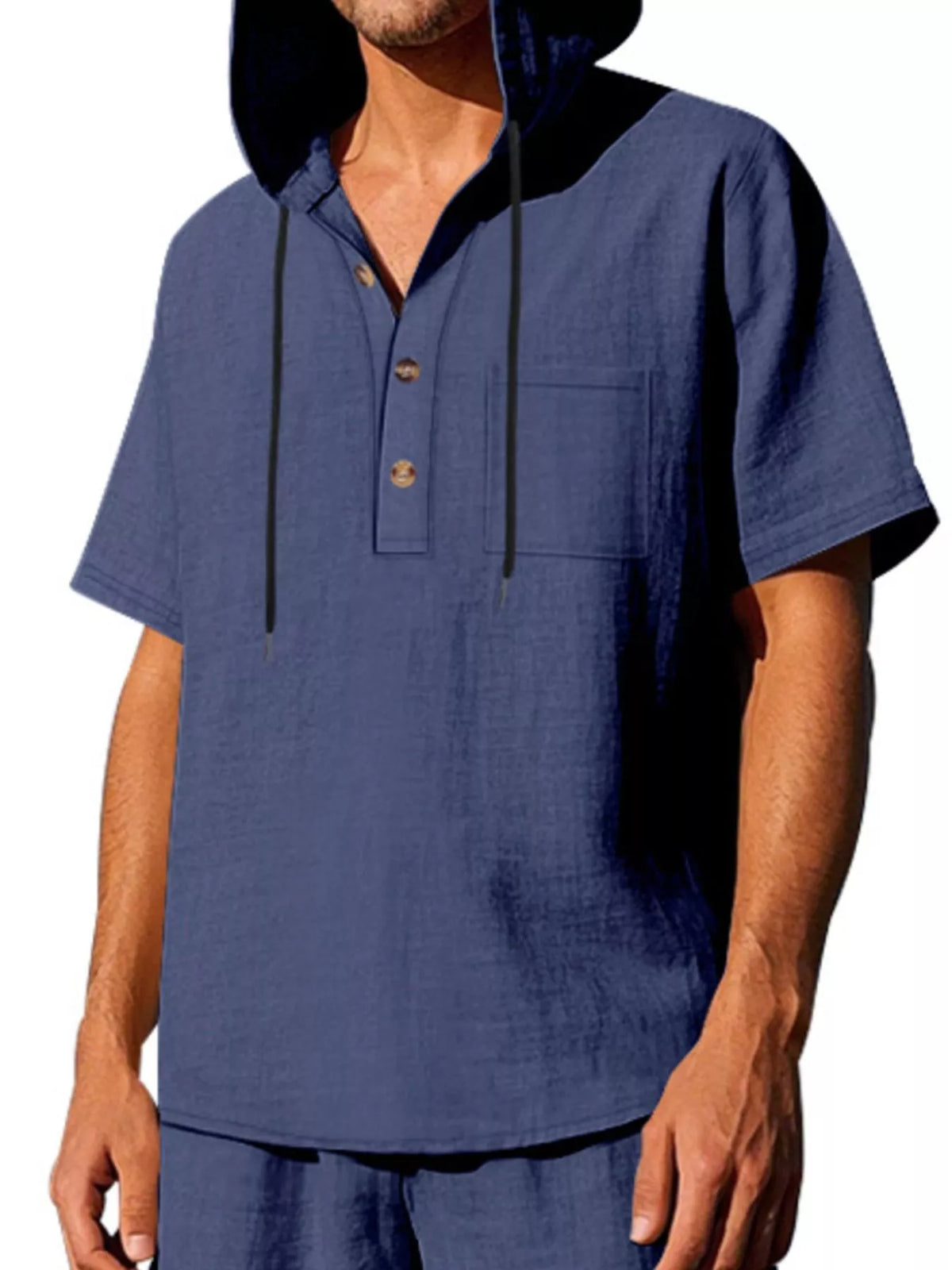 Men's Full Size Casual Short Sleeve Hooded Shirt Plus Size
