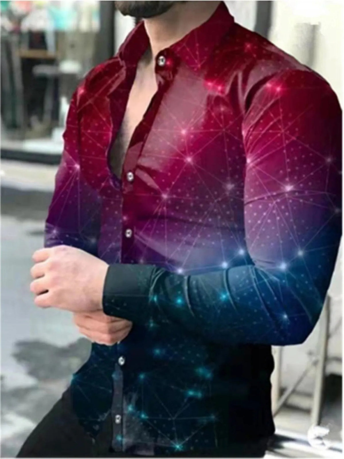 Men's Full Size Printed Button-Down Shirt Plus Size