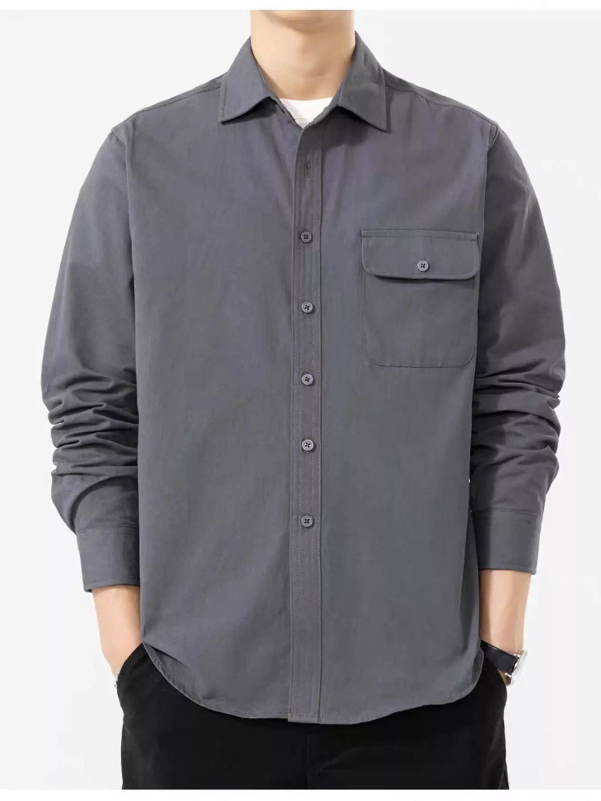 Men's Plus Size Casual Solid Color Long Sleeve Shirt