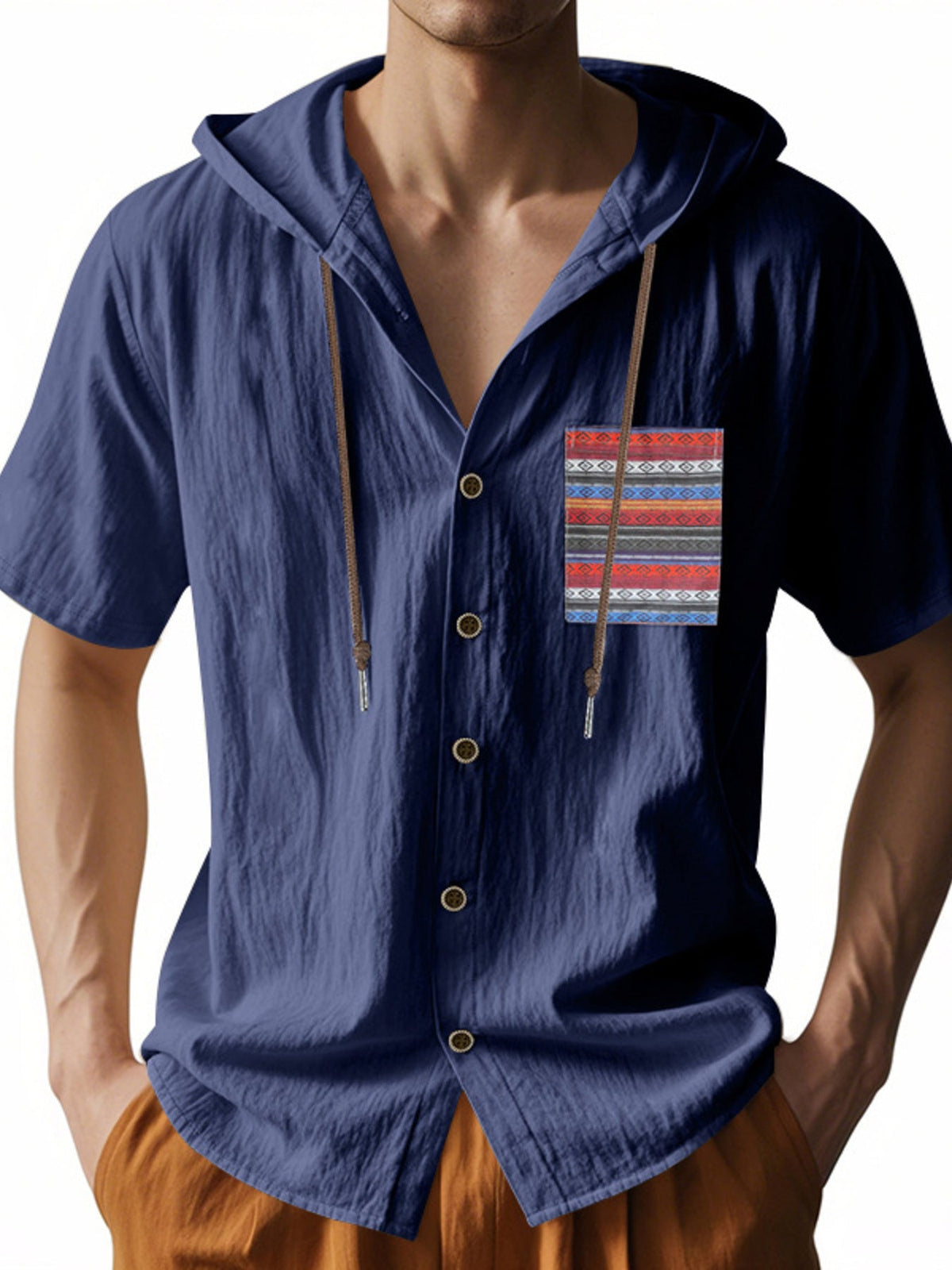 Men's Full Size Casual Hooded Short Sleeve Shirt Plus Size