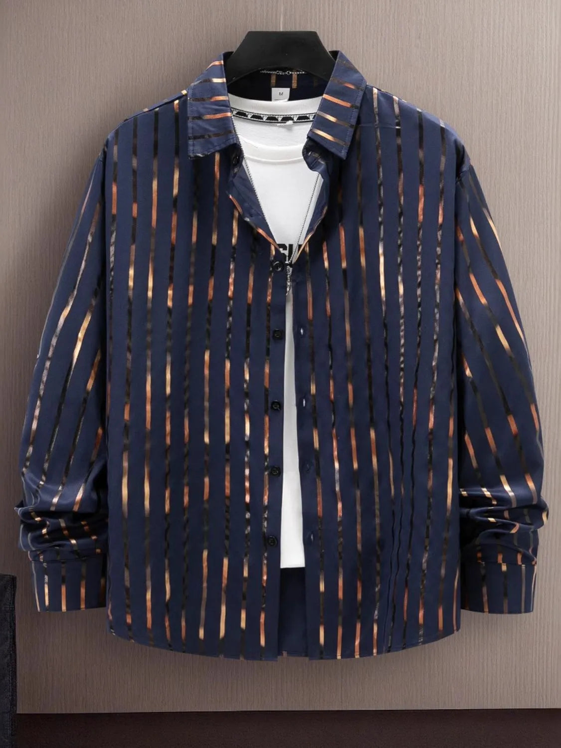 Men's Full Size Striped Button Up Long Sleeve Shirt Plus Size