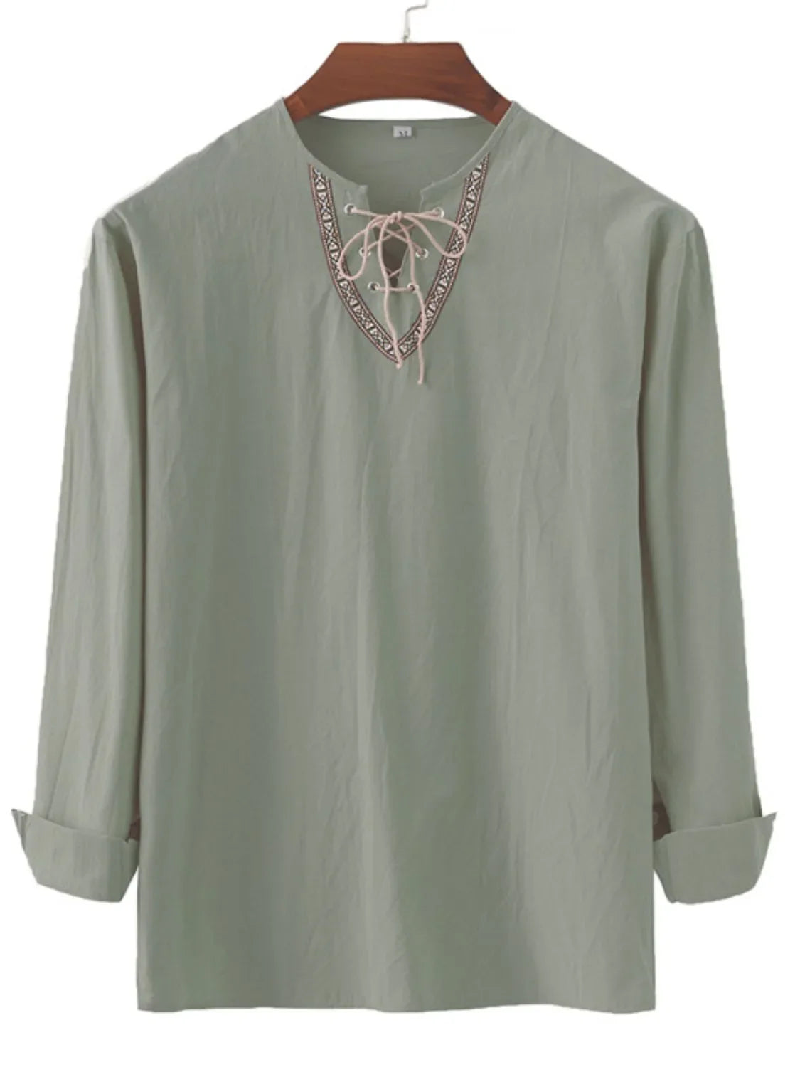 Men's Full Size Lace Up Long Sleeve Shirt Plus Size