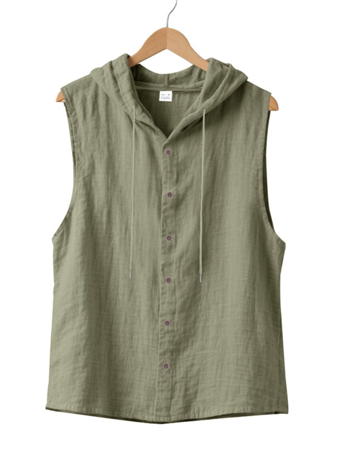 Men's Full Size Casual Sleeveless Hooded Button-Down Top Plus Size
