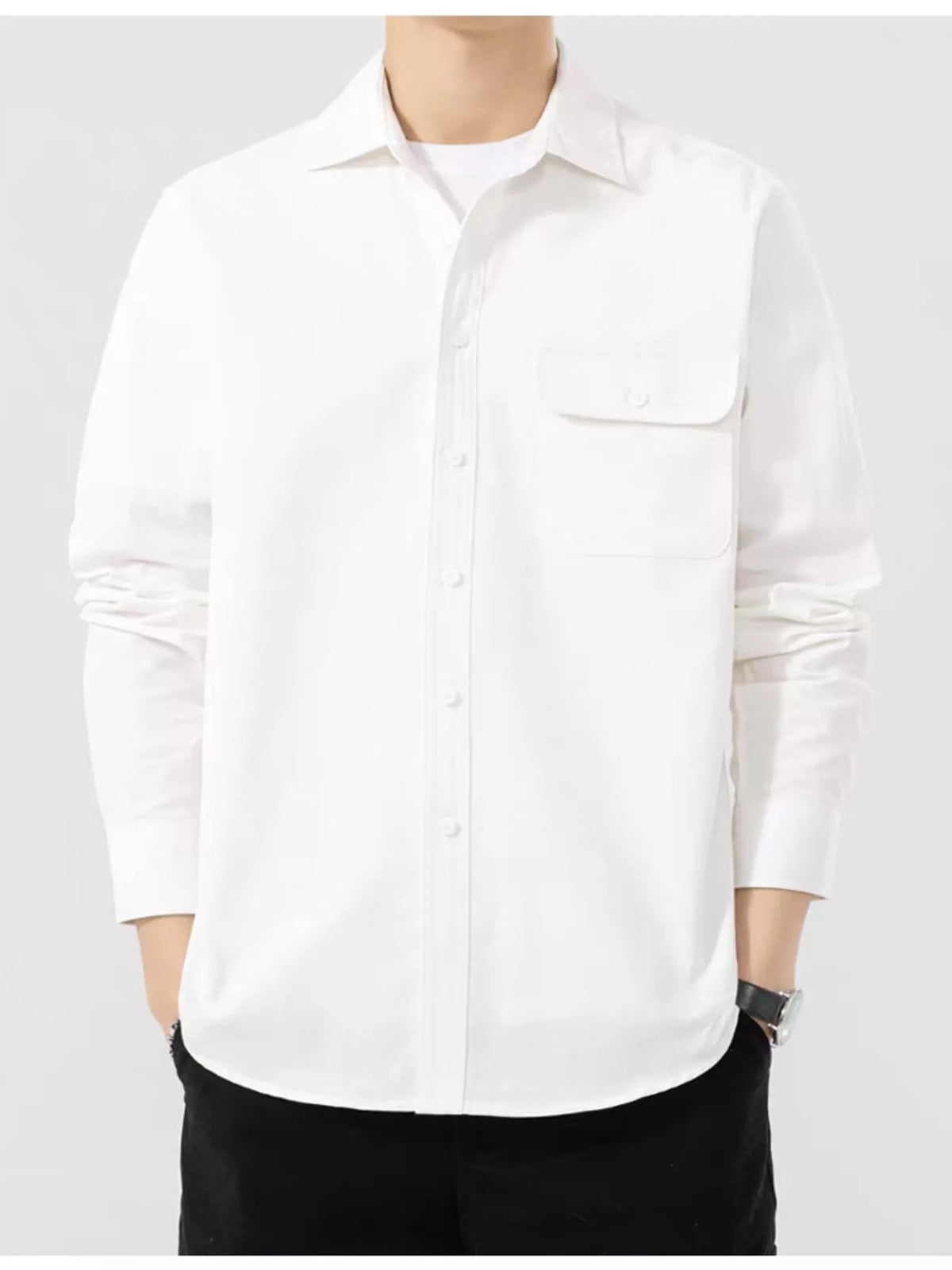 Men's Plus Size Casual Solid Color Long Sleeve Shirt