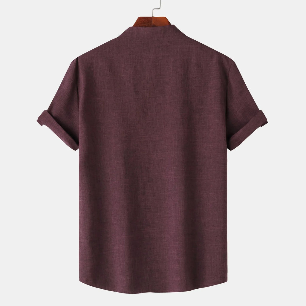 Men's Casual Mandarin Collar Short Sleeve Henley Shirt