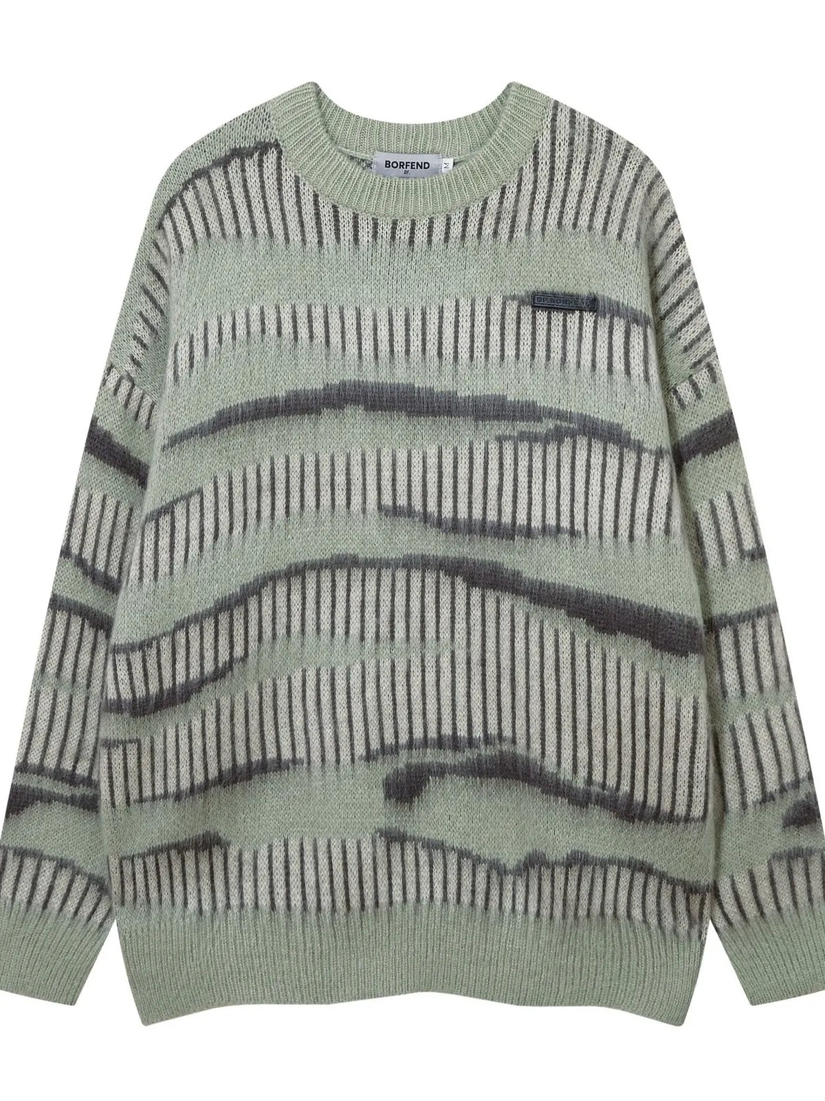 Men's Oversized Contrast Striped Round Neck Sweater