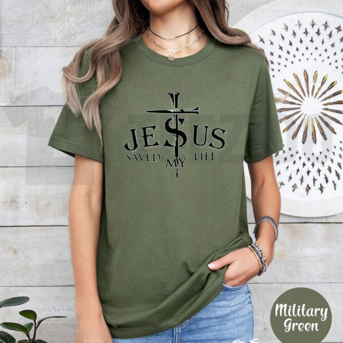 Jesus Saved My Life Christian Cross Long Sleeve T-Shirt Faith Lover Slim Fit Top