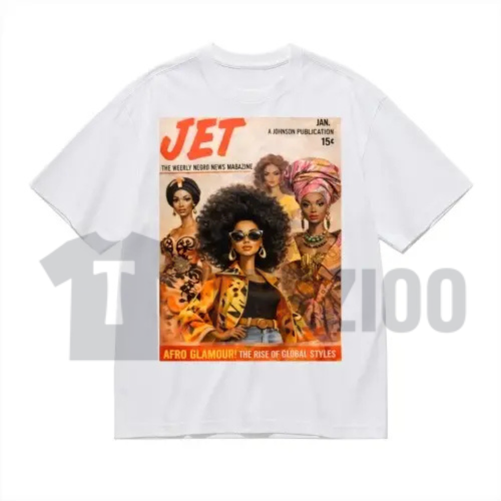 Afro Glamour Vintage Magazine Cotton T-Shirt - Retro Black Beauty Graphic Tee