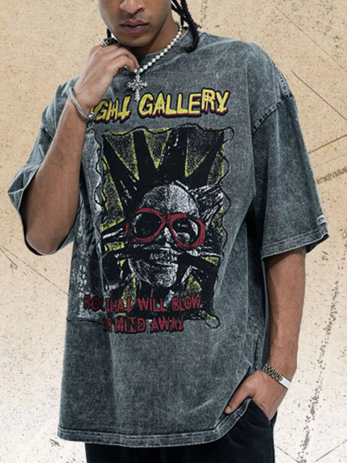 Men's Graphic Round Neck Vintage Wash T-Shirt