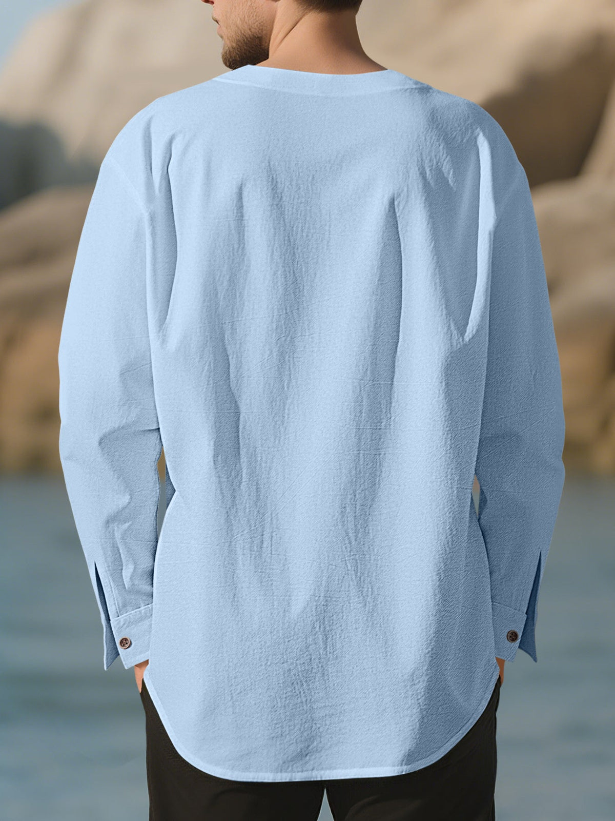 Men's Full Size Casual Pleated Long Sleeve Blouse Plus Size