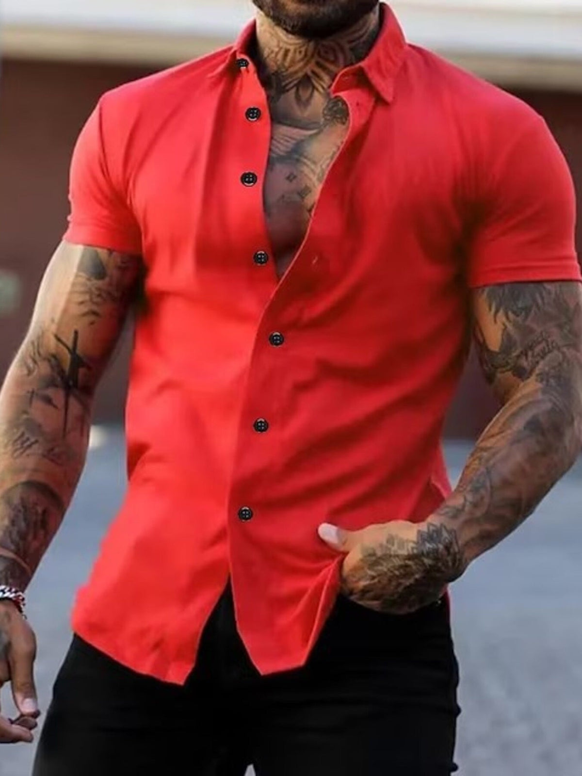 Men's Full Size Slim Fit Short Sleeve Button-Down Shirt Plus Size