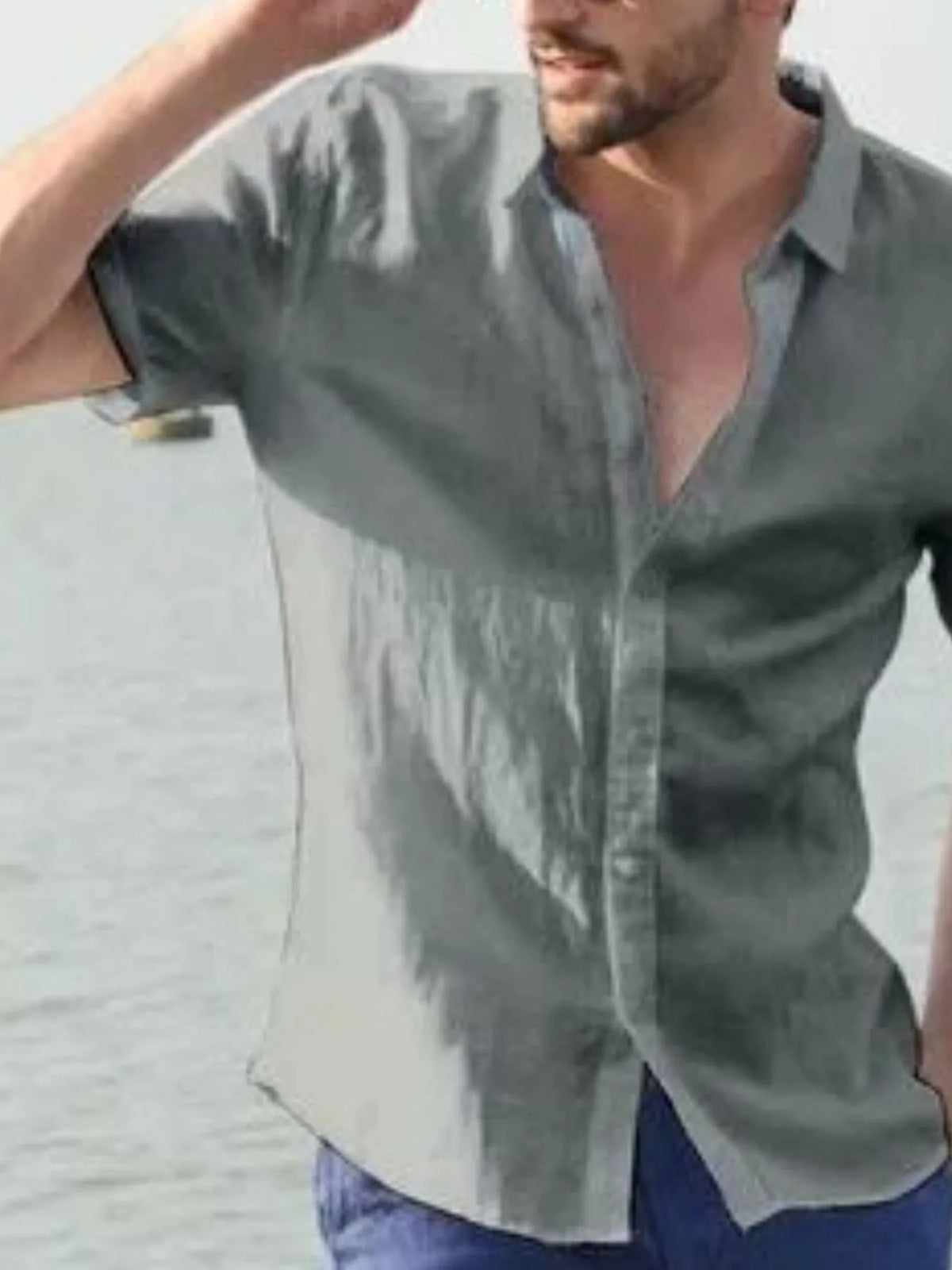 Men's Full Size Classic Linen Button Down Short Sleeve Shirt Plus Size