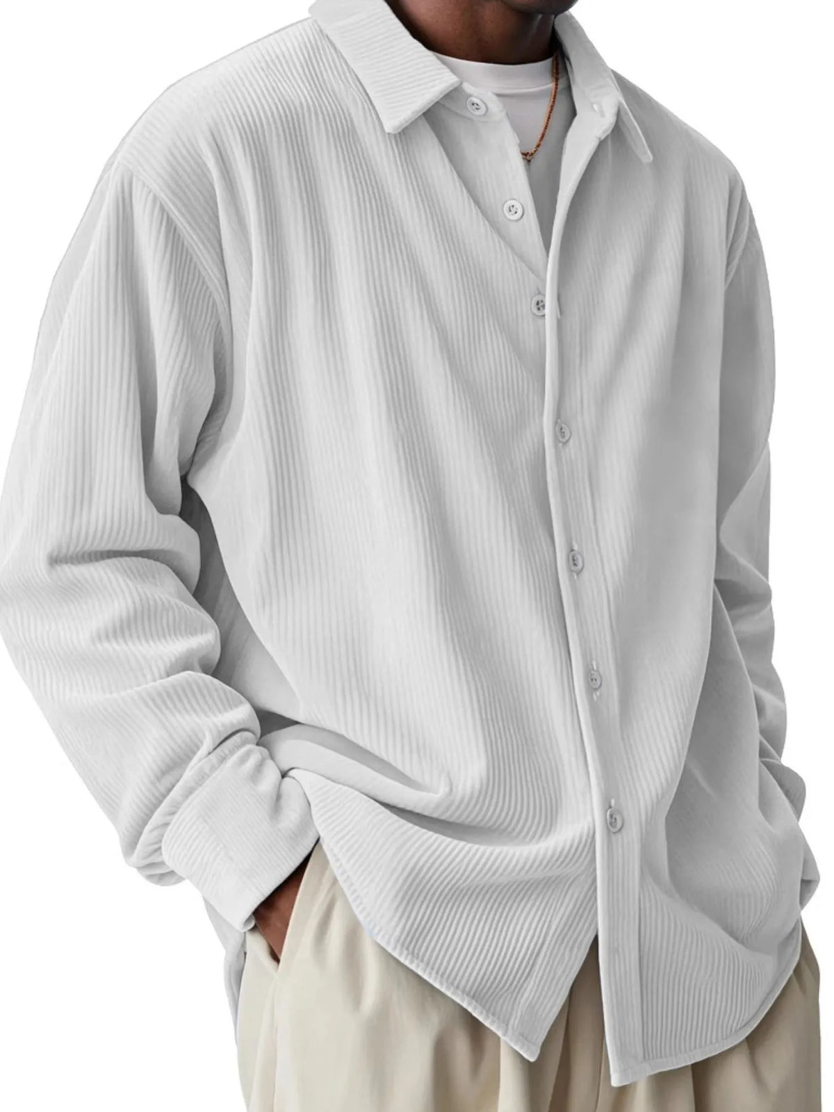 Men's Full Size Textured Button-Down Corduroy Shirt Plus Size