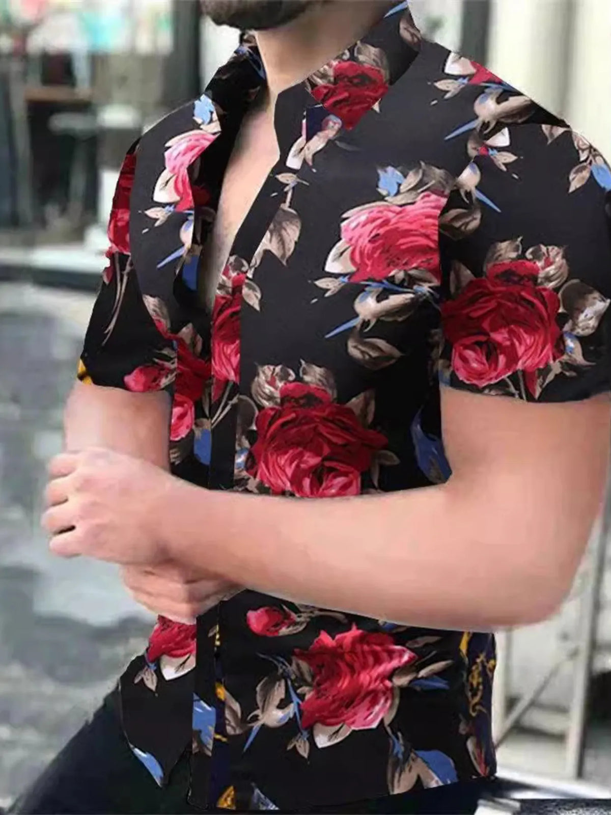 Men's Full Size Printed Short Sleeve Shirt Plus Size