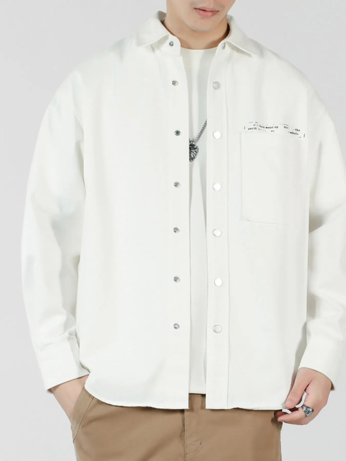 Men's Casual Solid Color Long Sleeve Snap-Down Shirt