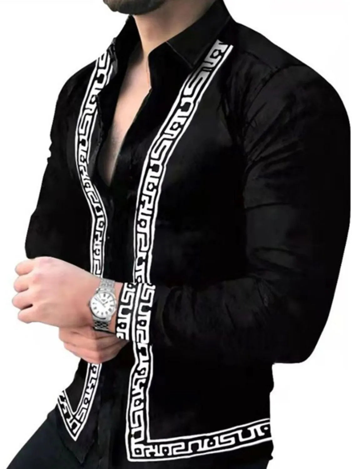 Men's Full Size Stand Collar Long Sleeve Shirt Plus Size