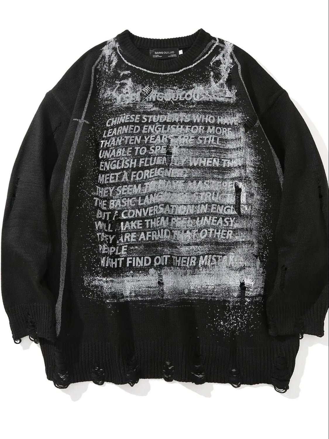 Men's Distressed Round Neck Sweater