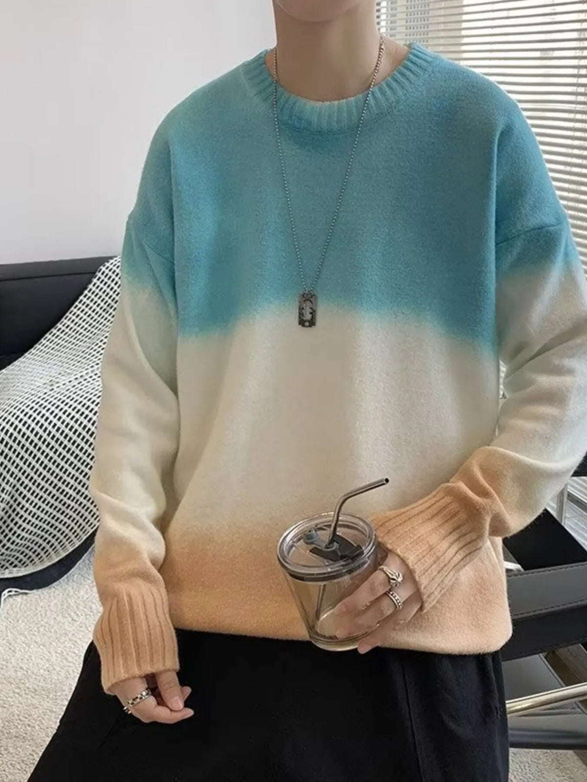 Men's Gradient Long Sleeve Knitted Sweater