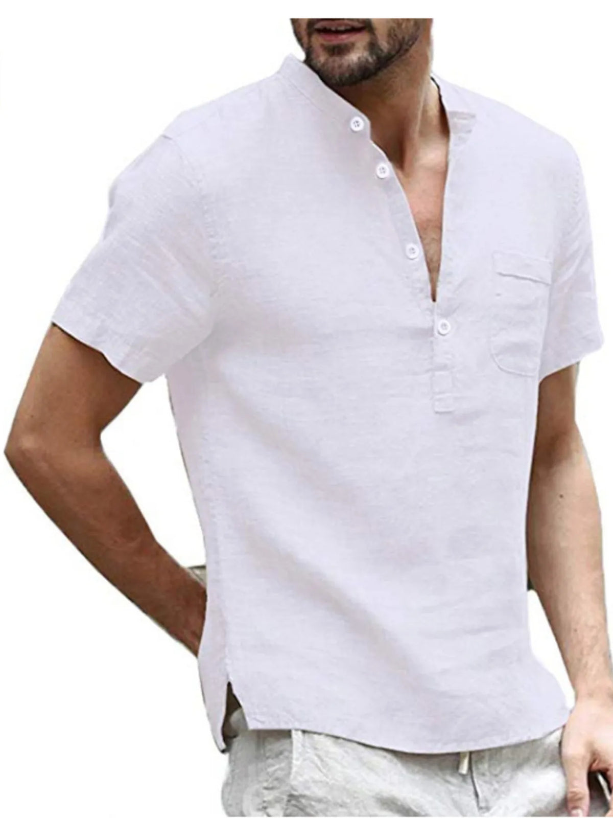 Men's Full Size Button Detail Short Sleeve Blouse Plus Size