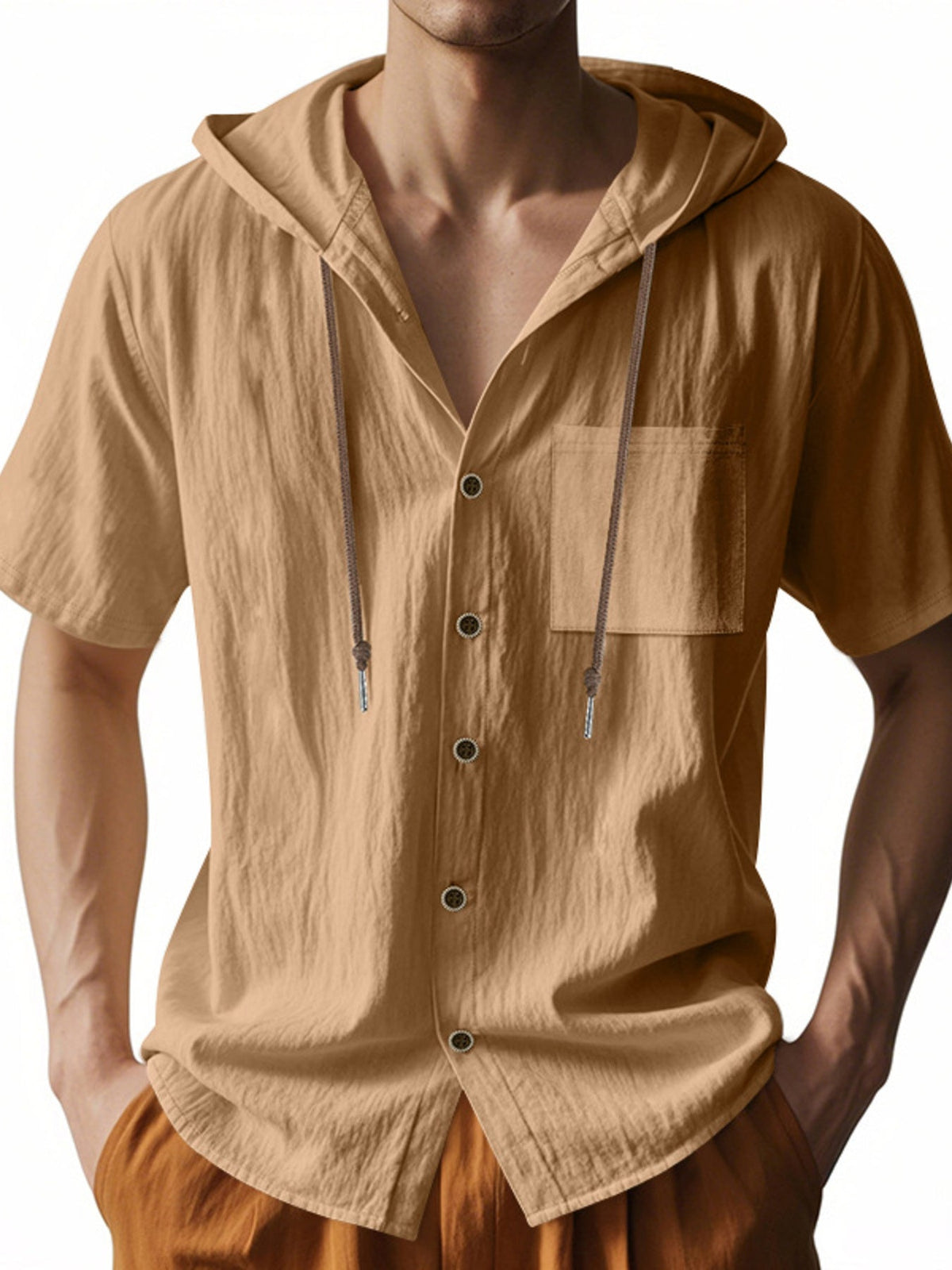 Men's Full Size Casual Hooded Short-Sleeve Shirt Plus Size