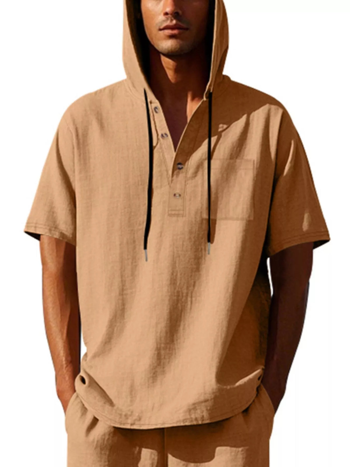 Men's Full Size Casual Short Sleeve Hooded Shirt Plus Size