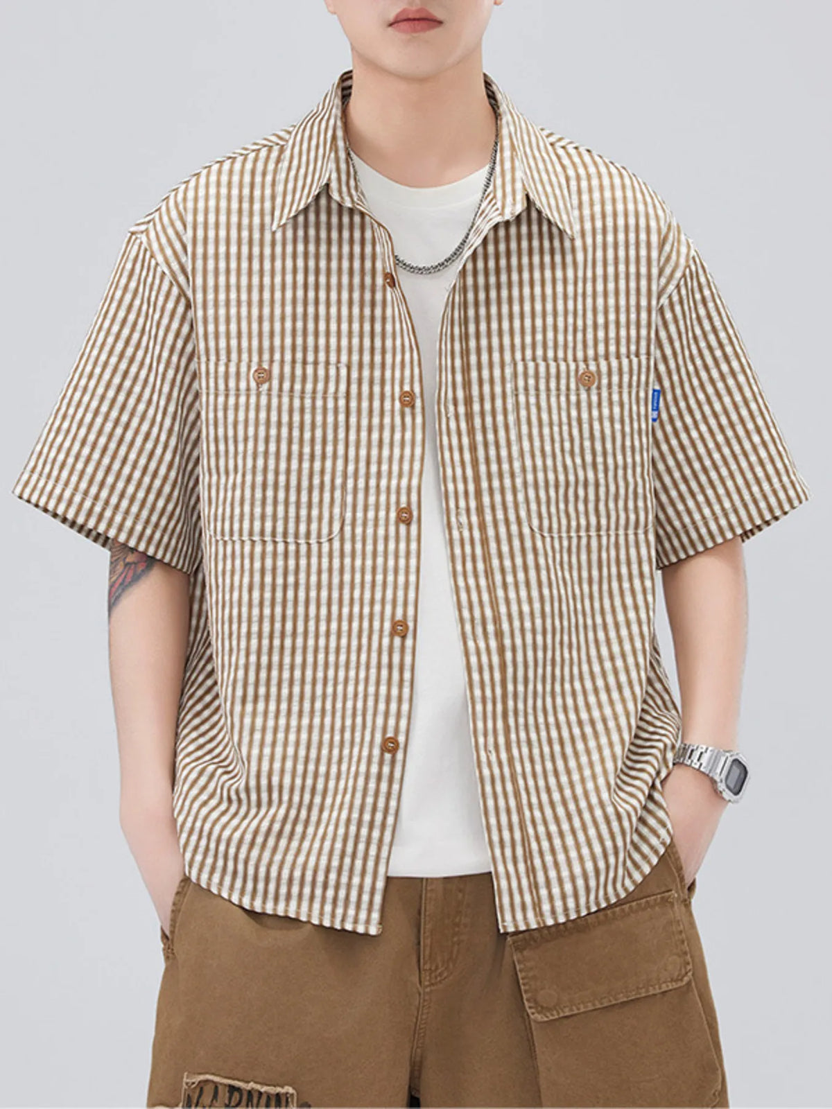 Men's Plus Size Striped Short Sleeve Shirt
