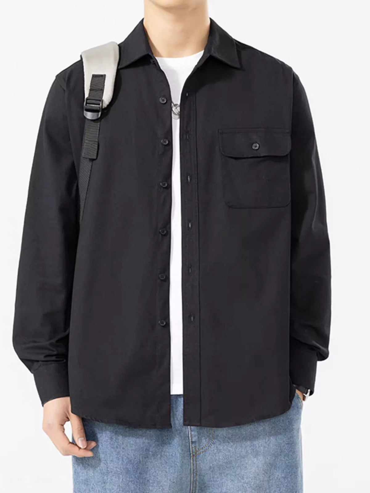 Men's Plus Size Casual Solid Color Long Sleeve Shirt
