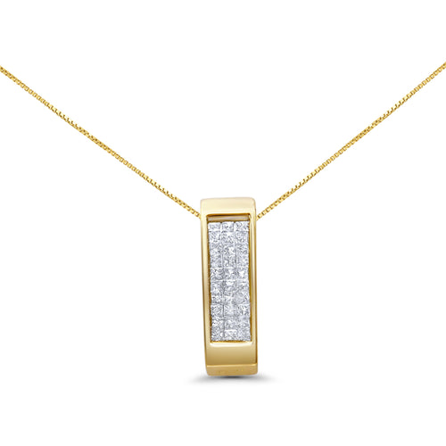 14K Yellow Gold 1/2 Cttw Invisible Set Princess Cut Diamond Vertical Bar Block Pendant 18" Necklace (H-I Color, SI2-I1 Clarity)