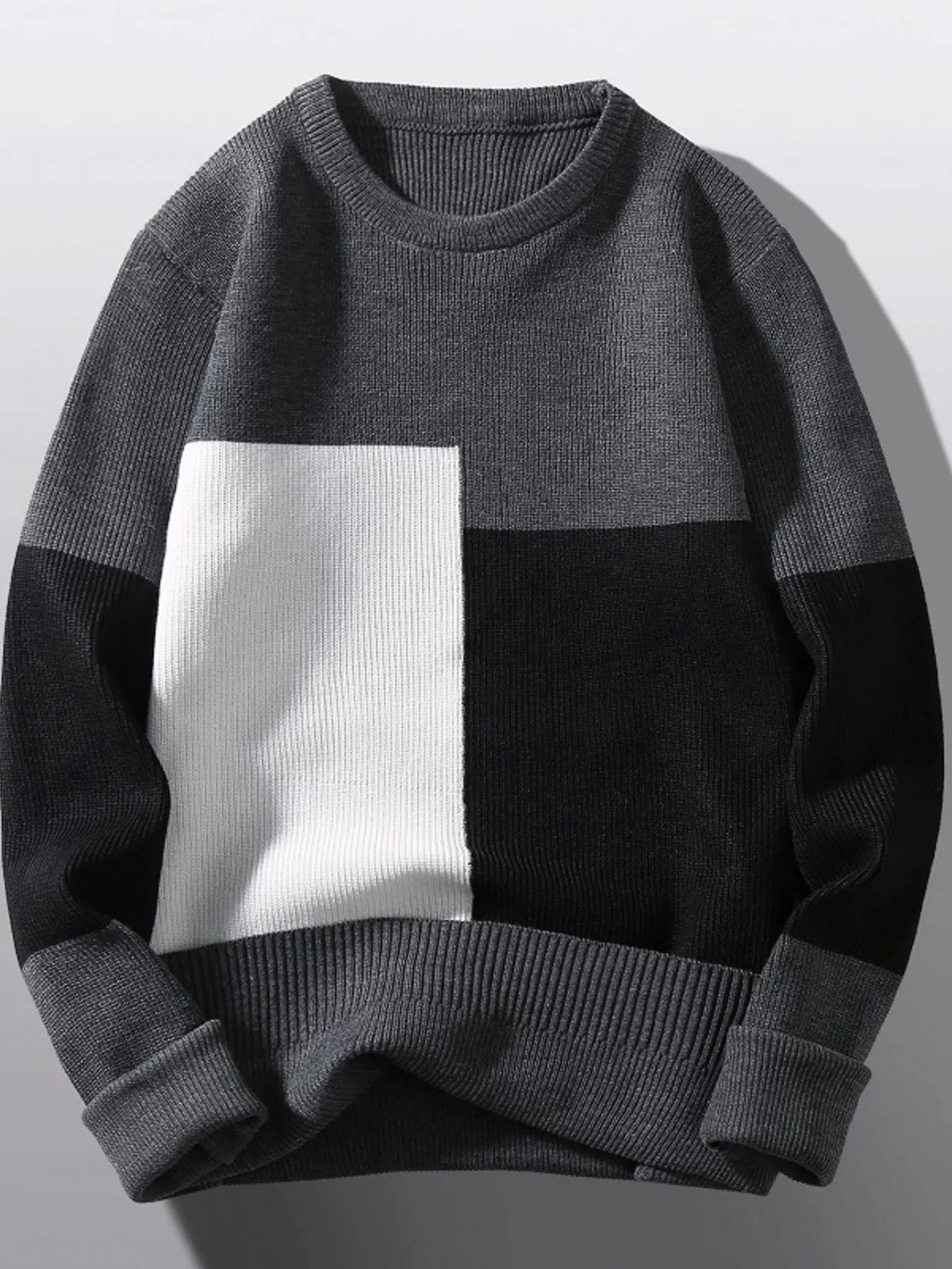 Men's Plus Size Color Block Round Neck Sweater