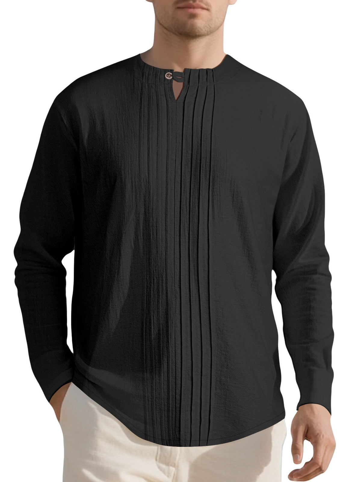 Men's Full Size Casual Pleated Long Sleeve Blouse Plus Size