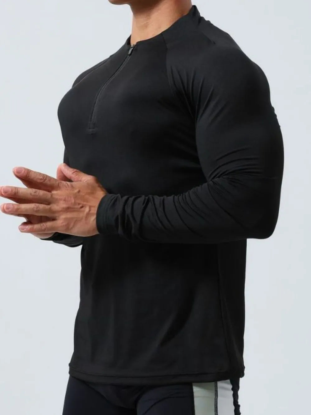 Men's Plus Size Quarter Zip Long Sleeve Top