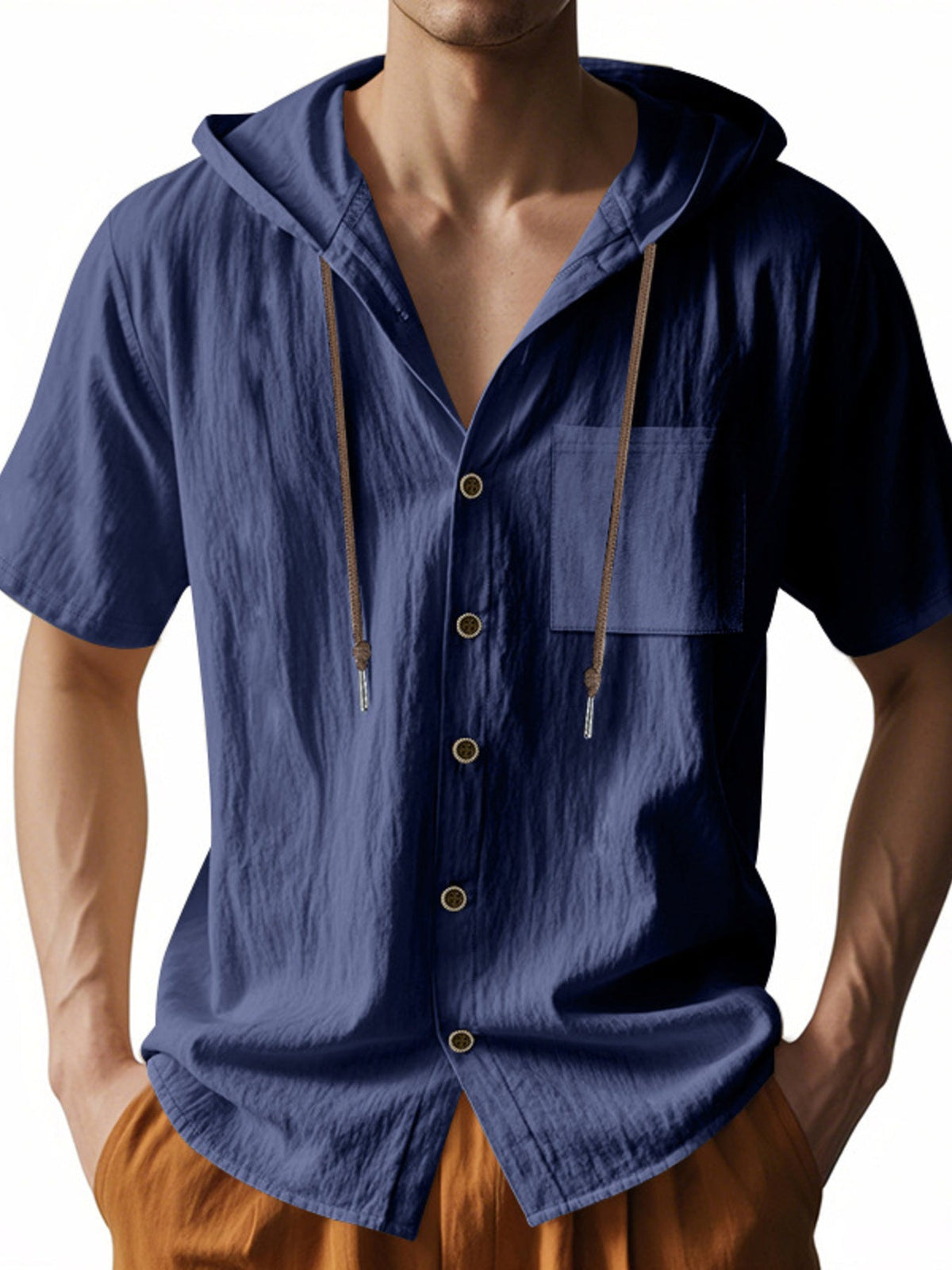 Men's Full Size Casual Hooded Short-Sleeve Shirt Plus Size