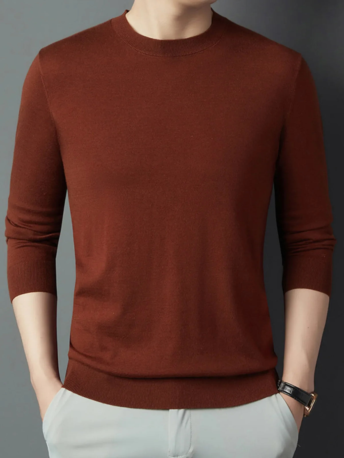 Men's Full Size Round Neck Long Sleeve Knit Top Plus Size