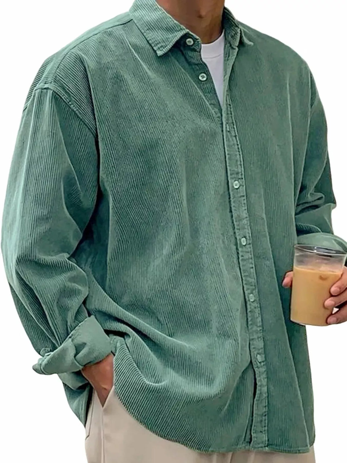 Men's Full Size Vintage Corduroy Long Sleeve Shirt Plus Size