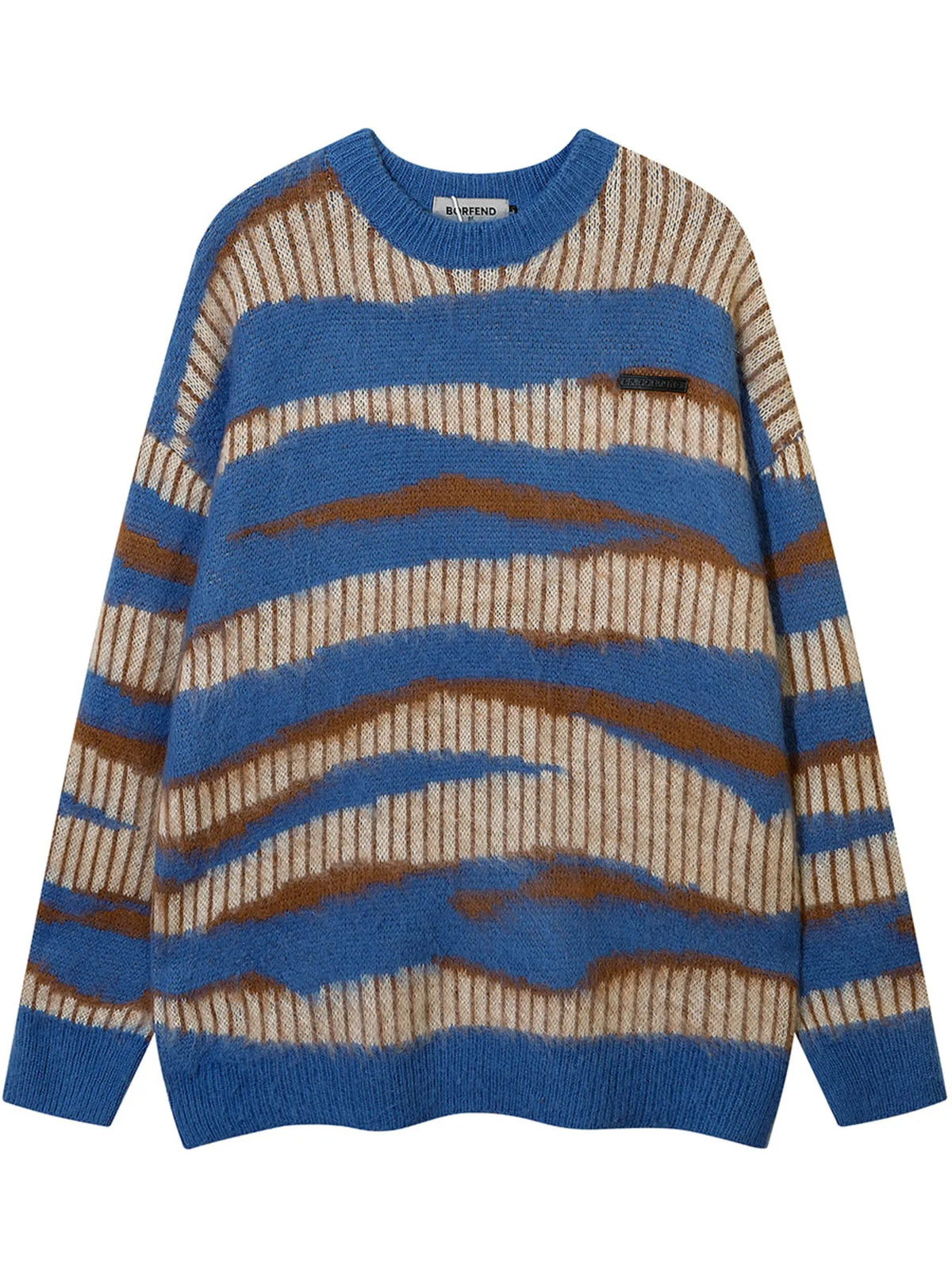 Men's Oversized Contrast Striped Round Neck Sweater