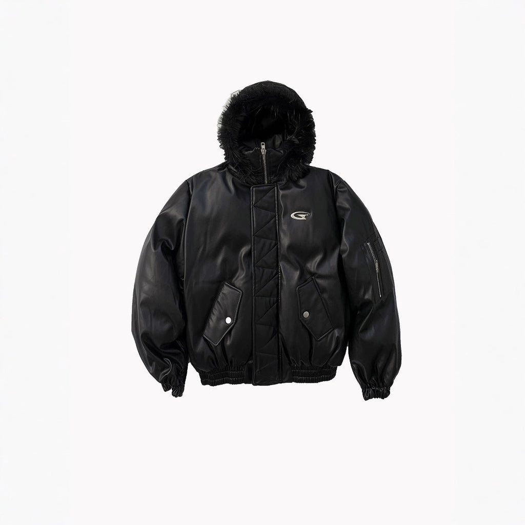 Reaper unit worldwide PU Leather Hooded Cotton Coat Jacket Warm And Loose Top
