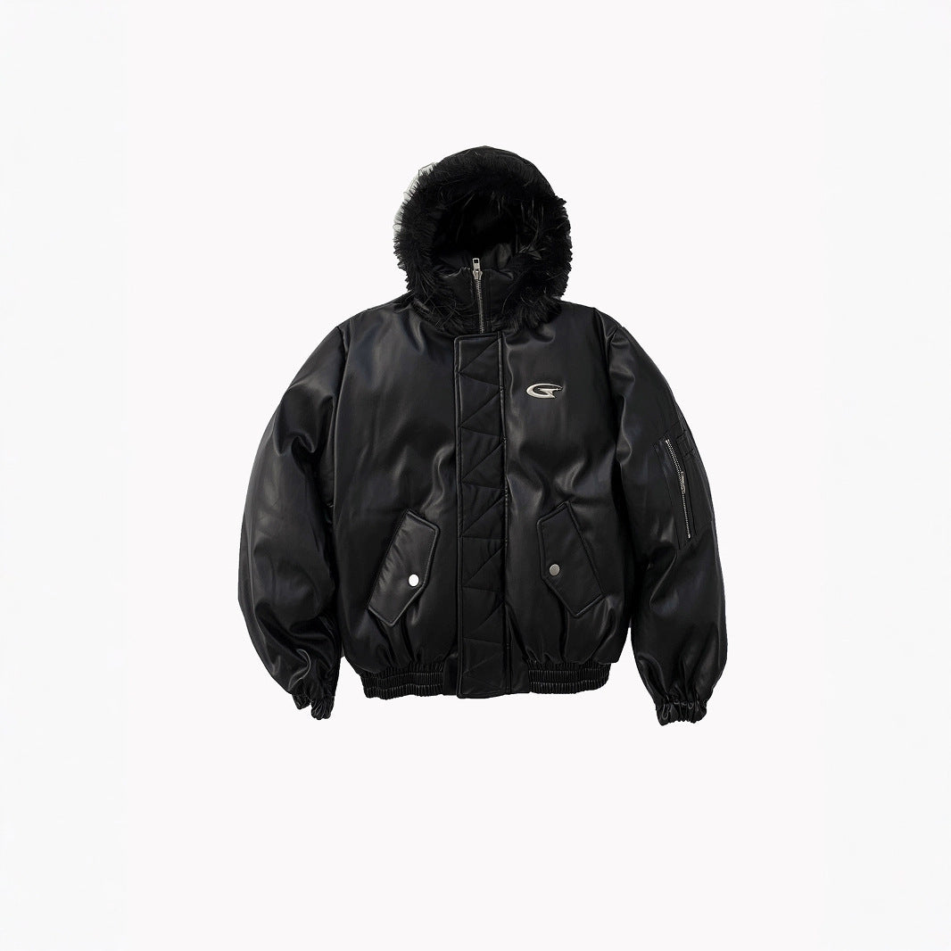 Reaper unit worldwide PU Leather Hooded Cotton Coat Jacket Warm And Loose Top