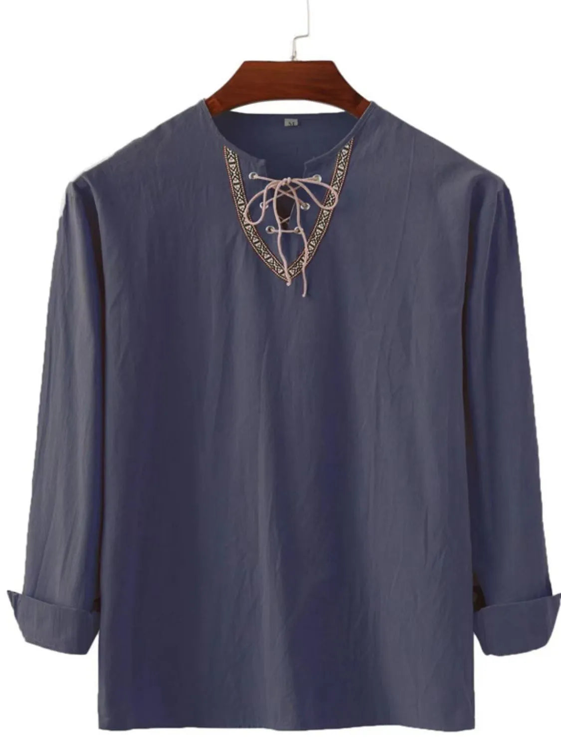 Men's Full Size Lace Up Long Sleeve Shirt Plus Size