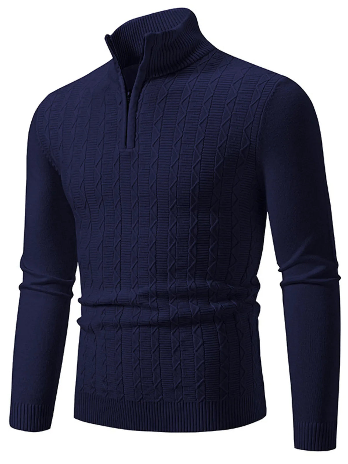 Men's Plus Size Quarter Zip Long Sleeve Sweater