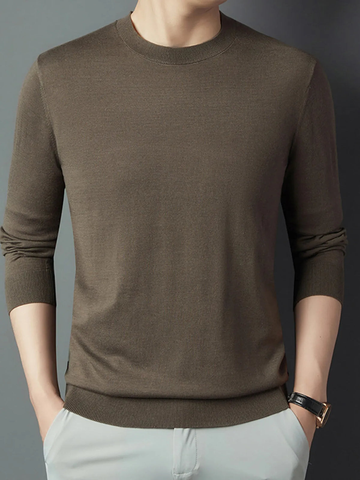 Men's Full Size Round Neck Long Sleeve Knit Top Plus Size