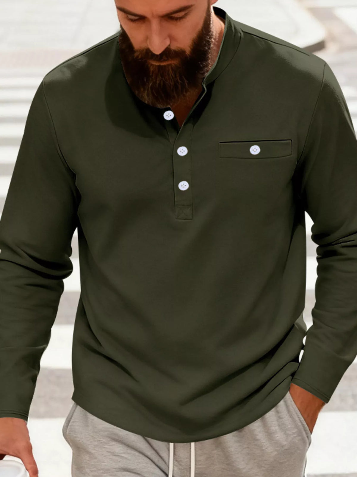 Men's Full Size Button Detail Long Sleeve Shirt Plus Size
