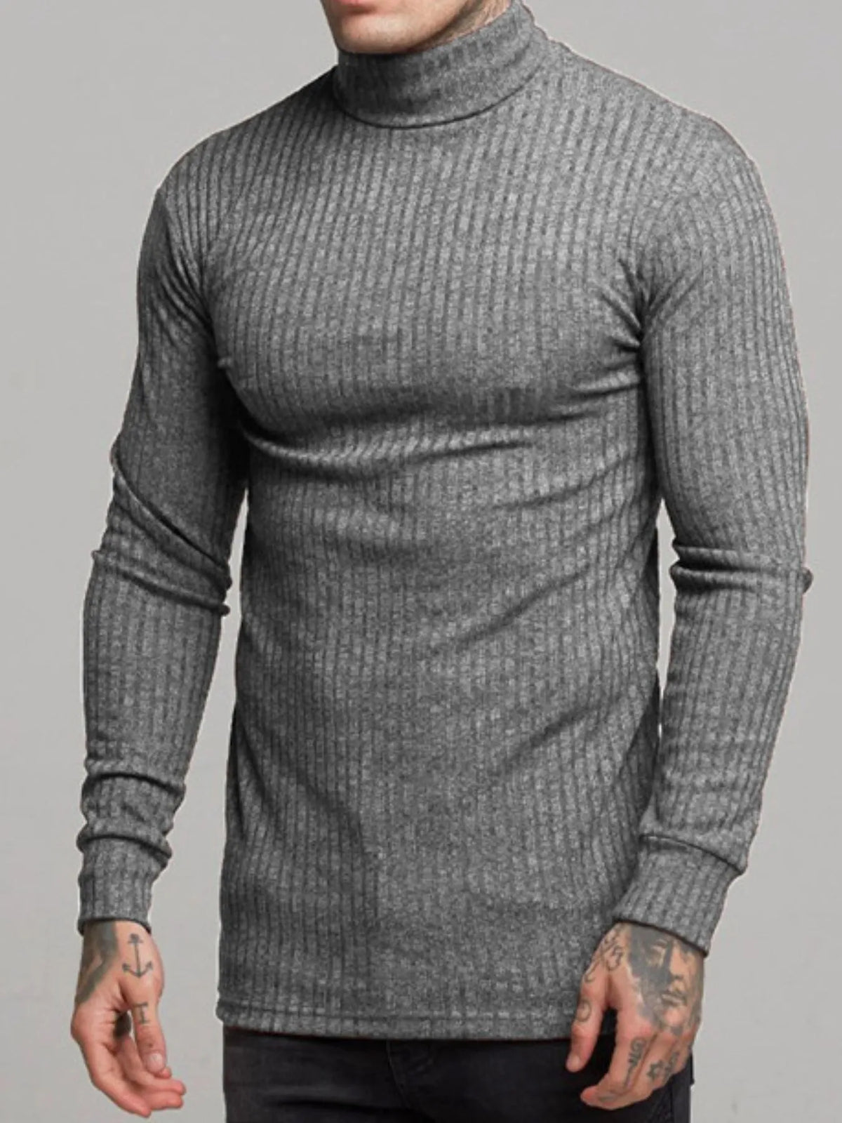 Men's Ribbed Turtleneck Long Sleeve Sweater