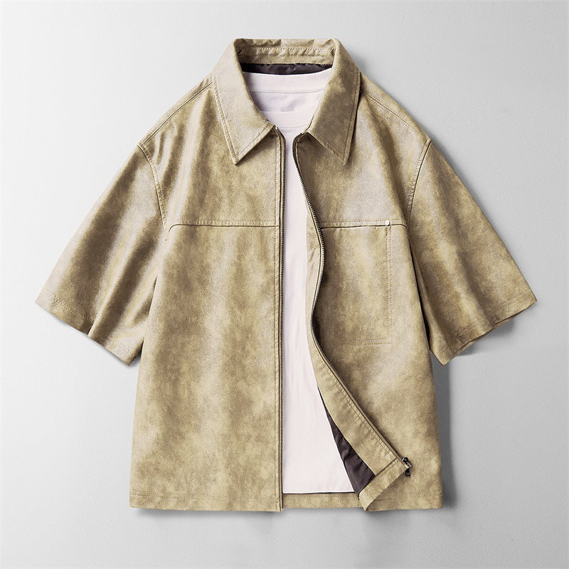 Reaper unit worldwide High Street Ins Style Leather Coat Short Sleeve Jacket