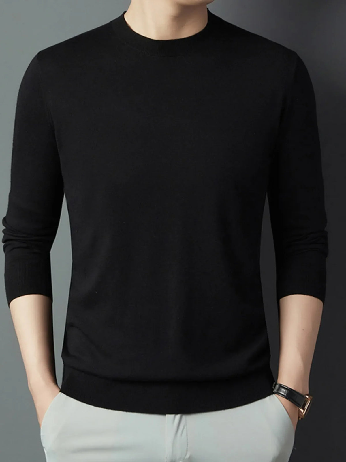 Men's Full Size Round Neck Long Sleeve Knit Top Plus Size
