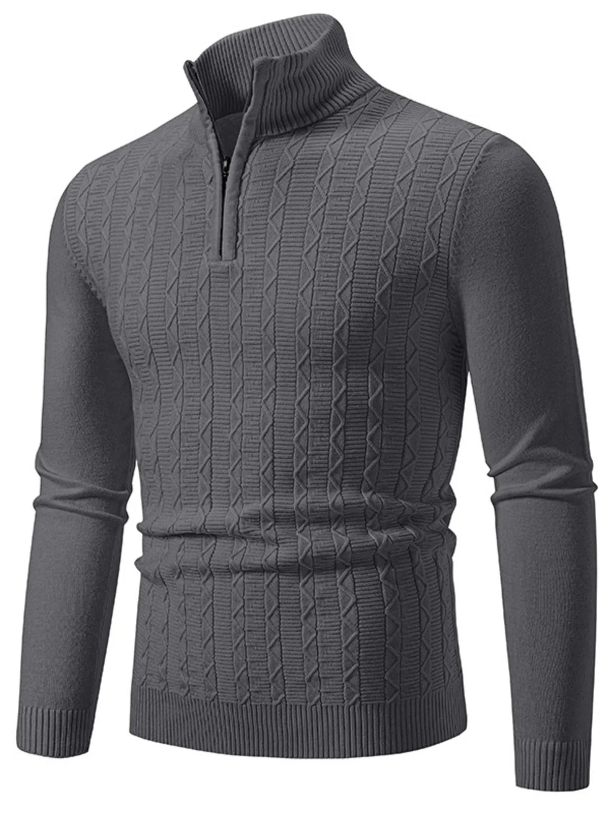 Men's Plus Size Quarter Zip Long Sleeve Sweater